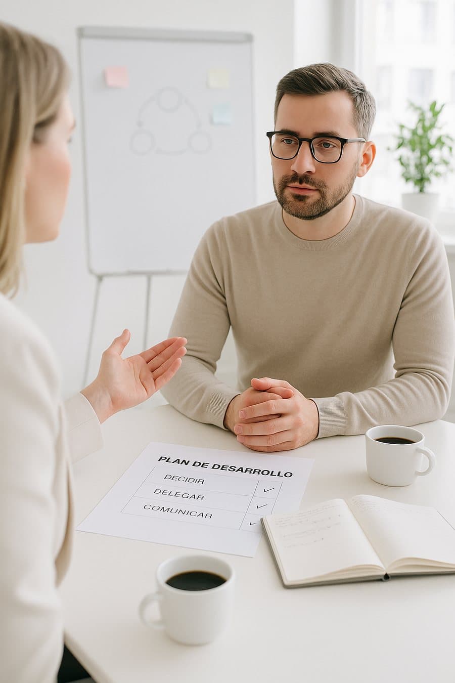 Sesión individual de formación en liderazgo: plan de desarrollo con las competencias de decidir, delegar y comunicar