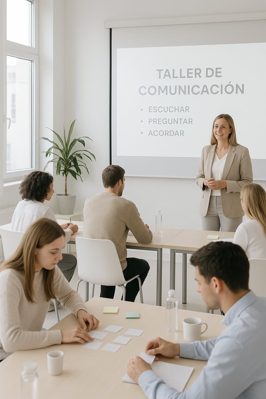 Taller de comunicación in-company: equipo trabajando en parejas con dinámicas prácticas